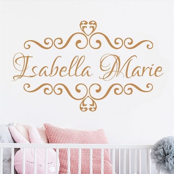 6740cm de letras chiques Nome personalizado decalque para menina princesa quarto artes decoração de vinil adesivo de parede personalizado lc1220 220621