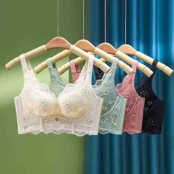 Reggiseno per ragazza dolce Set senza anello in acciaio Set di biancheria intima per seno piccolo Set di tubino morbido e confortevole Raccogli corsetto in pizzo Busto avvolgente sexy L220726