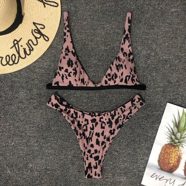 Swimwear Mulheres Leopardo Swimsuit Bralette Push Up Alta Perna Corte Bikini 2022 Verão Triângulo Feminino Biquini Brasil Beirinho Beachwear