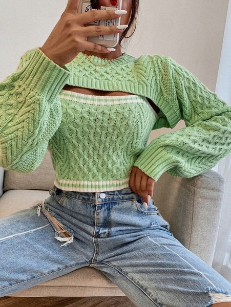 

stripe cable knit 2 in 1 sweater m3vm#, White;black