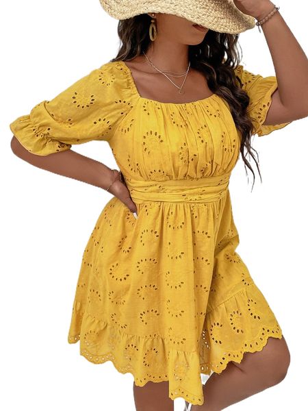 

plus ruched bust square neck flounce cuff ruffle hem schiffy dress o6fe#, Black