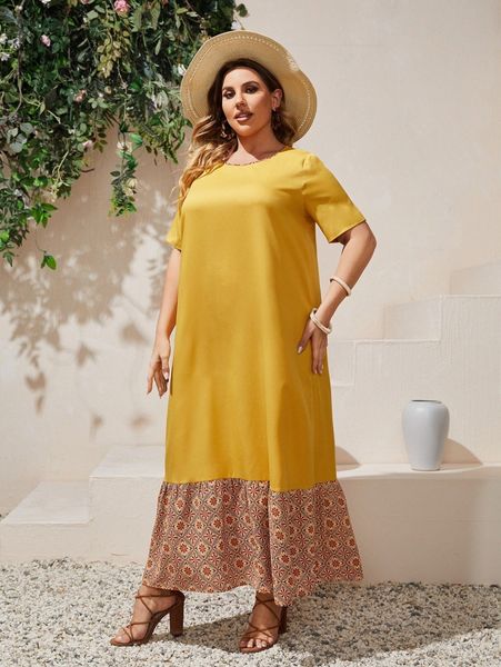 

plus floral print smock dress r23m#, Black