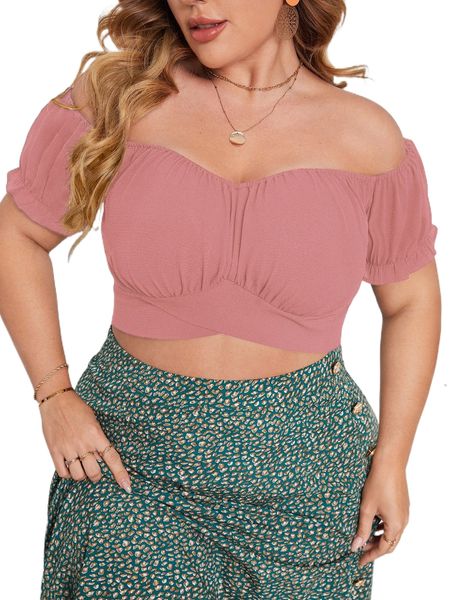 

plus solid tie back off shoulder blouse z87a#, Black