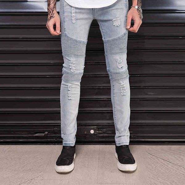 

men's jeans biker jeans men's motorcycle european splicing stretch motorcycle pants yccn, Blue