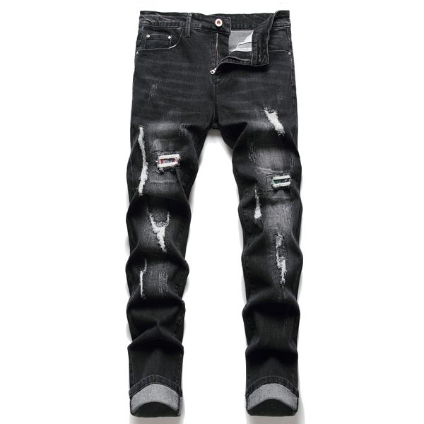

black jeans ripped pants men slim fit design straight biker big size motocycle men's hip hop trousers for male 28-42 black blue, Black;brown
