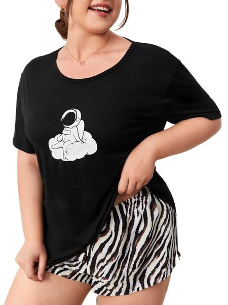 

plus cartoon print sleep tee p0bl#, Black;white