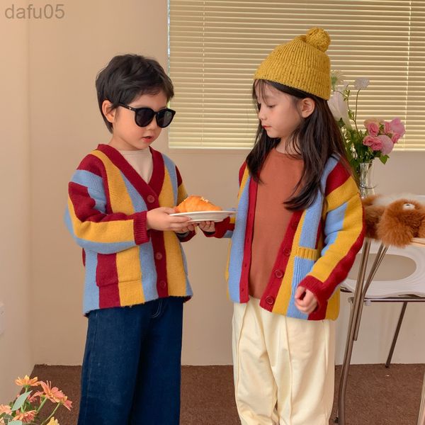 

milancel new autumn baby knitted vest toddler colorblock stripes sweater baby girls jacket l220803, Blue