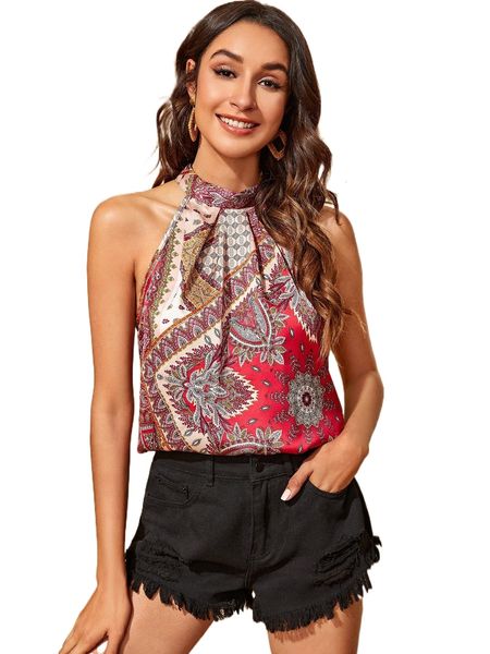 

scarf print tie back halter 51zg#, White