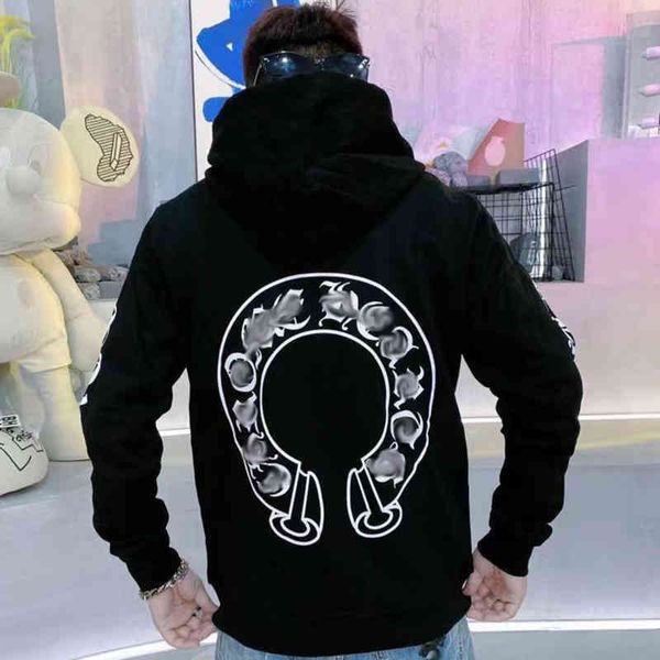 

designer mens fashion sweatshirts classic brand ch loose hoodie horseshoe sanskrit print luxury zipper jacket pullover hooded coat women sw, Black