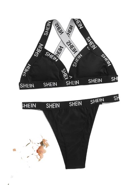 

plus letter tape lingerie set 88px#, Black;white