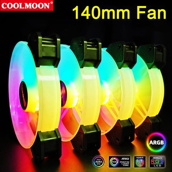 Fans Kühlungen Coolmoon 140mm RGB-Chassis-Lüfter 6Pin Kühlkörperableitung für PC-Desktop-Computergehäuse Kühlerunterstützung FernbedienungF