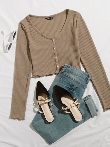 

lettuce trim rib-knit tee l4zf#, White