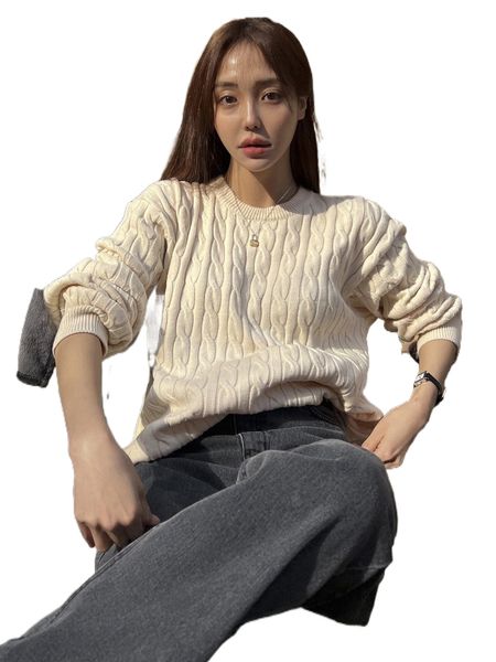 

dazy drop shoulder cable knit sweater 874g#, White;black