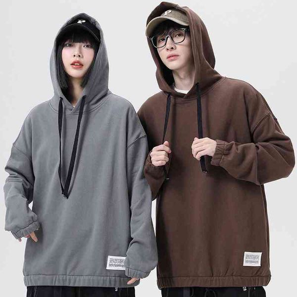 

eridanus autumn new men's sweatshirt loose solid color long-sleeve hooded hoodies ins trend casual couple male streetwear mww375 t22072, Black