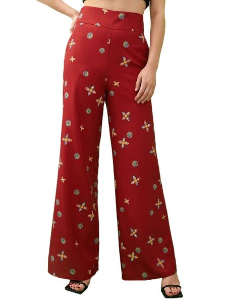 

x circus life high waist floral print wide leg pants r3ht#, Black;white