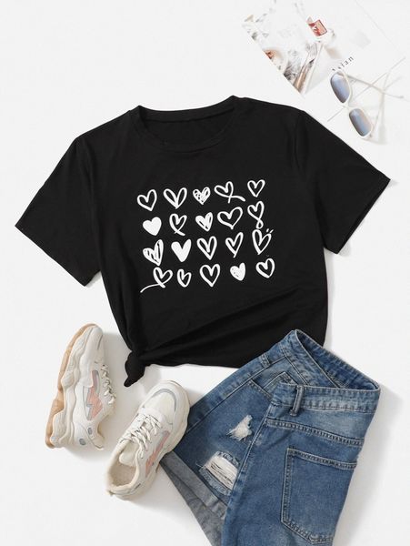 

plus heart print tee u4kr#, Black