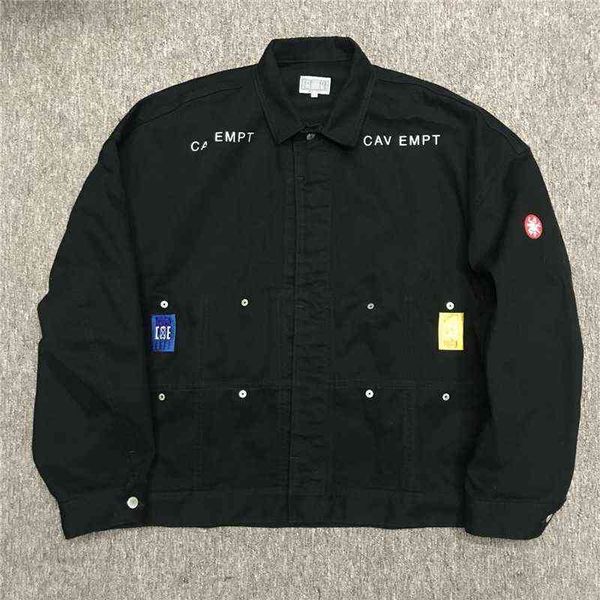 

2021 cavempt c.e fashion denim jacket men nice washed heavy fabric cav empt canvas women coat embroidery jacket t220728, Black;brown