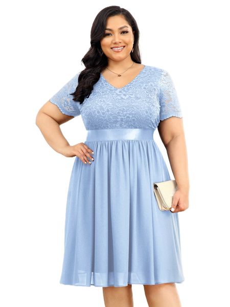 

miusol plus contrast lace a line dress p6ee#, Black