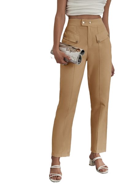 

sollinarry solid button front pants j7xl#, Black;white