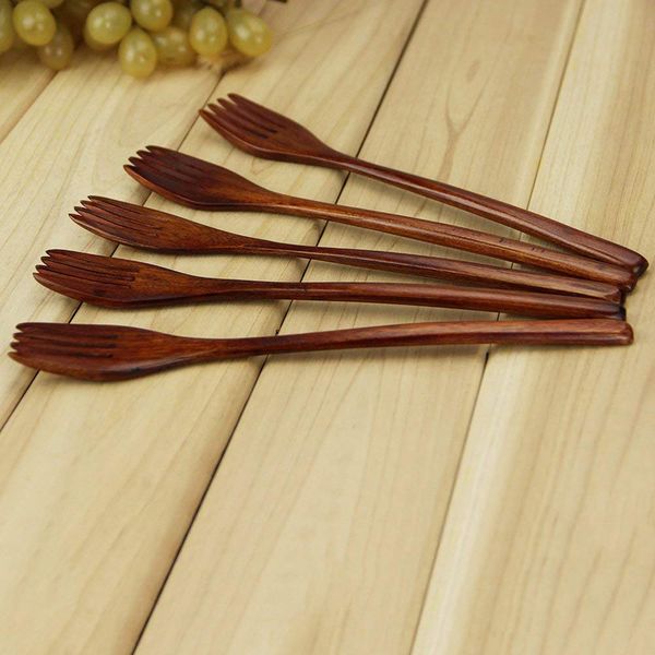 

wooden forks 5 pieces eco-friendly chinese wood salad dinner fork tableware dinnerware for kids 2022 new