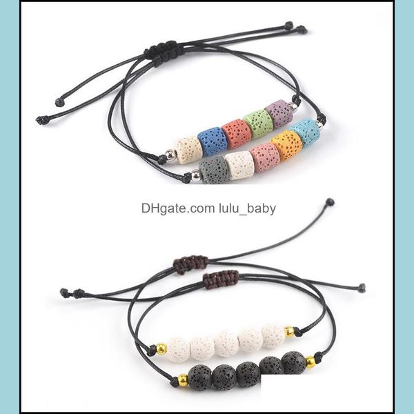 

beaded strands chakra colorf lava stone bead strand bracelet diy essential oil per diffuser rope braided lover friends baby dhj4s, Black