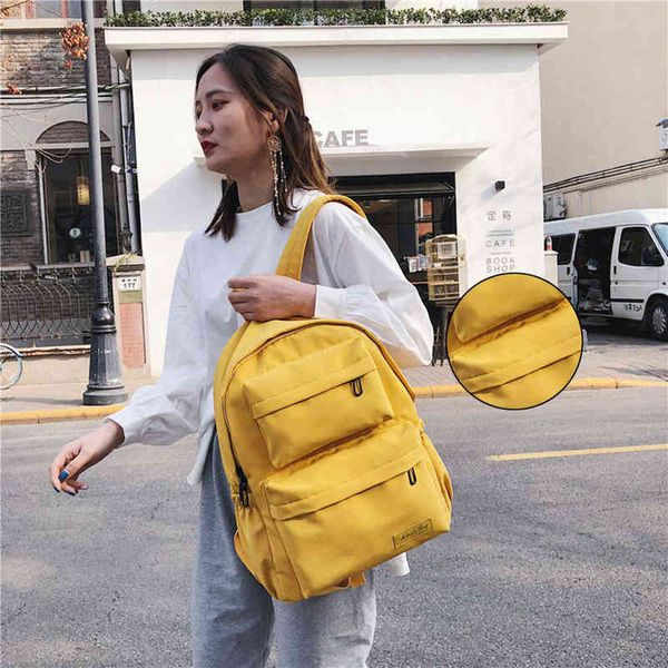 New coreano Capacidade de grande capacidade Backpack para meninos meninas Meninas Bolsa de cor sólida Feminino Wear Oxford Cloth Student Backpack J220620