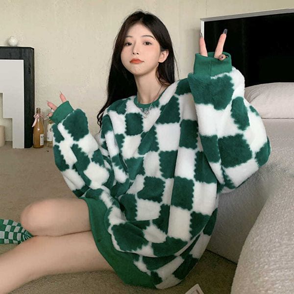 

women's sweater oversize y2k long sleeve spring autumn plaid pullover goth streetwear hoodies vintage korean clothing, Black