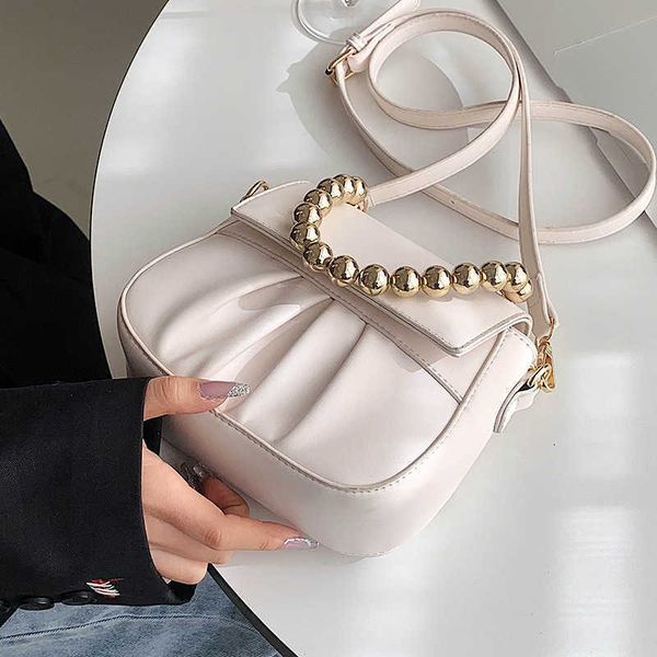 

showecomfort01 store 2022small bag female minority new fashion pearl chain handbag versatile pleated messenger small square bag