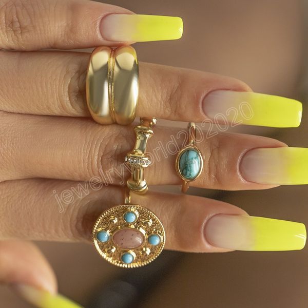 

bohemia geometric irregular statement chunky thick set of ring for women gold color zinc alloy fashion y2k jewelry, Silver