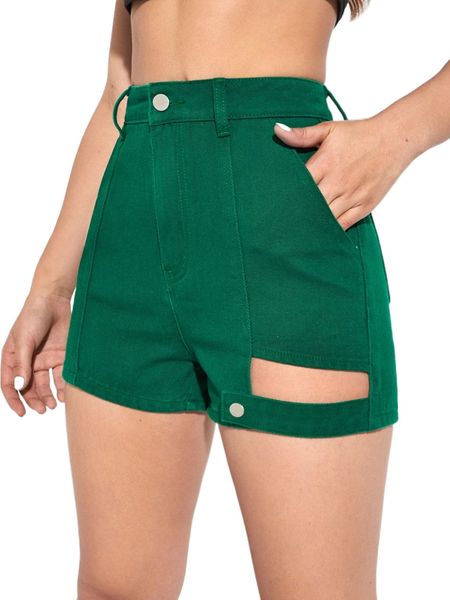 

high waist cut out detail denim shorts t1ww#, White;black