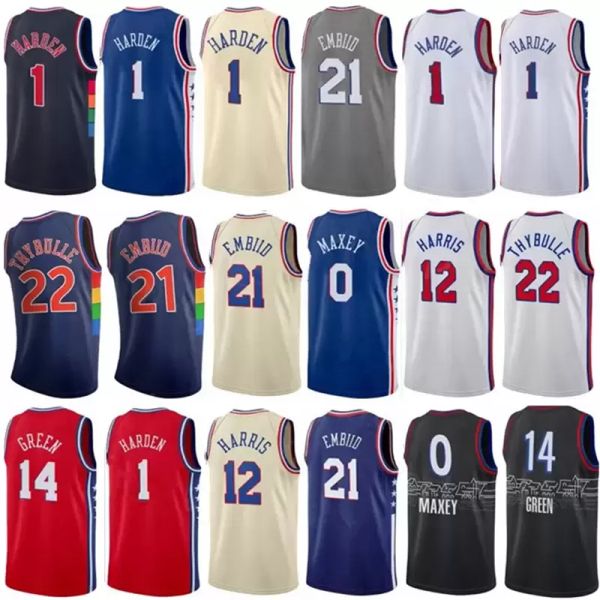 

philadelphias 76er 3 6 tyrese maxey james harden joel embiid basketball jersey 2021 2022 new 0 1 21 allen iverson julius erving army green, Black;red