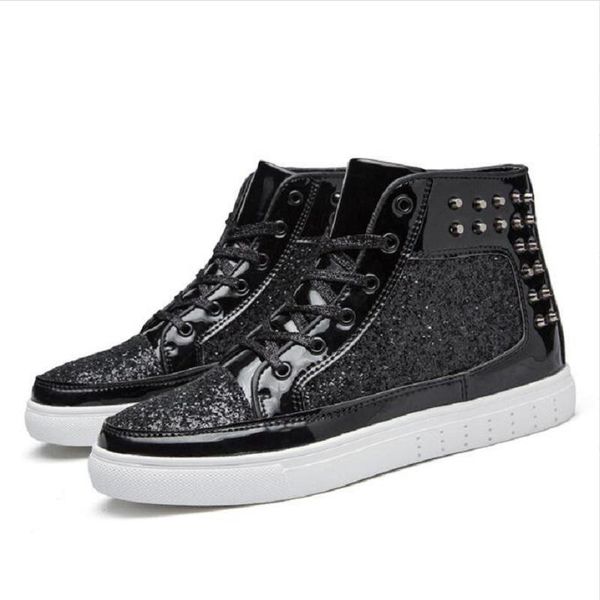 Fashion Luxury Paillettes Rivet Lace-up Flats Boots British High Tops Uomo Trending Leisure Sneakers Zapatos Hombre