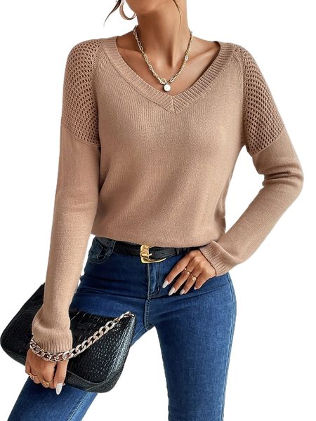 

raglan sleeve pointelle knit sweater s9fl#, White;black