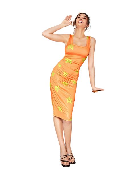 

x royal icing square neck star print bodycon dress d3ge#, Black;gray