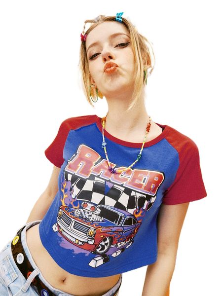 

romwe x welnust street life car raglan sleeve tee n9iu#, White