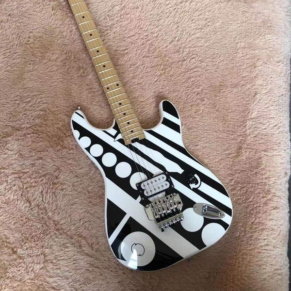 

diy brand new black and white striped 6 string electric guitar