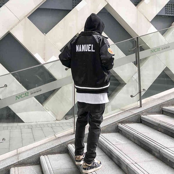 

2022 new american retro high street badge lapel short pilot jacket men's spring and autumn tide brand coat, Black;brown