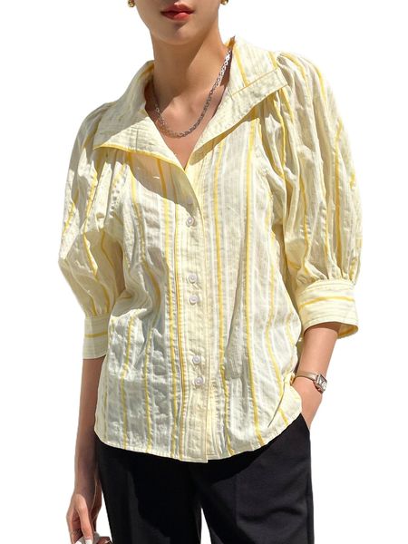 

dazy-less striped button front blouse b8wd#, White
