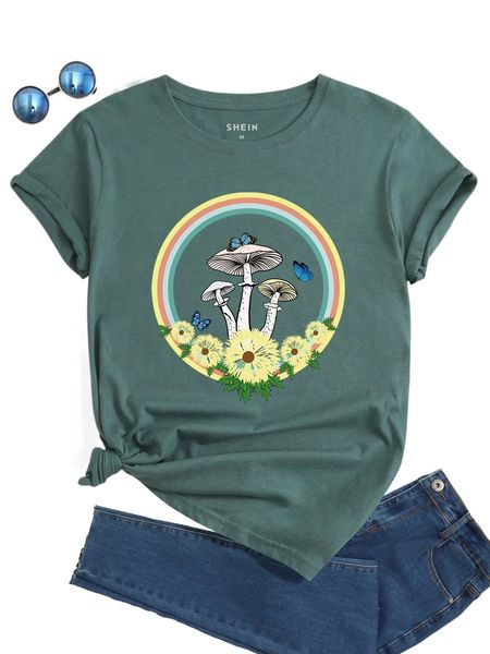 

mushroom and butterfly print tee q0q5#, White