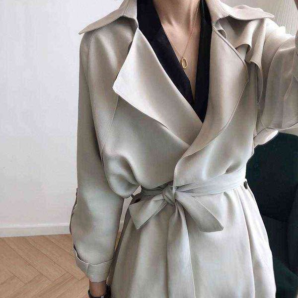 

women's trench coats 2021 spring autumn thin windbreaker korean loose large size chic cardigan jacket slim belt female long overcoat y2, Tan;black