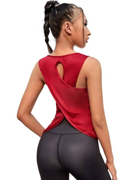 

solid wrap back sports tank q4zf#, Gray