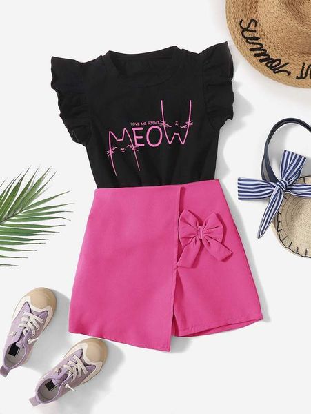 

toddler girls cartoon graphic & bow front shorts she01, White