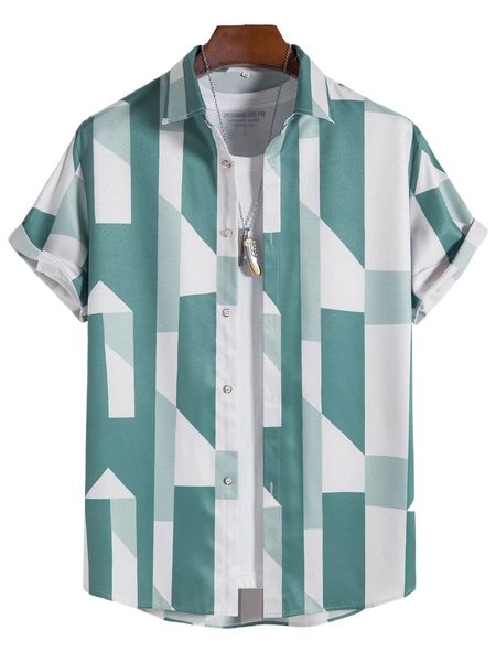 

men geo print shirt without tee p46j#, White;black