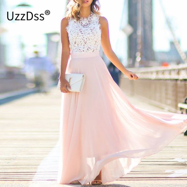 

uzzdss arrival sring evening party hollow out beach dress boho sleeveless maxi dress party dresses drop y200101, White;black