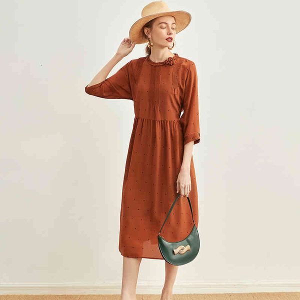 

lace round neck silk dress women's love spot mulberry temperament medium, Black;gray
