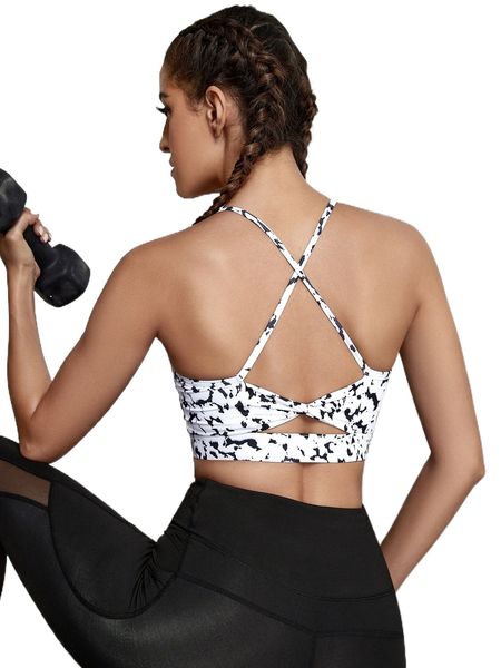 

tie dye crisscross backless sports bra c89h#, Gray