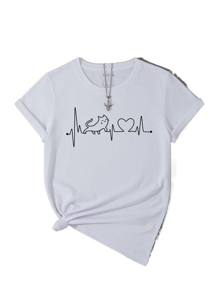 

cartoon and heart print tee g6pz#, White