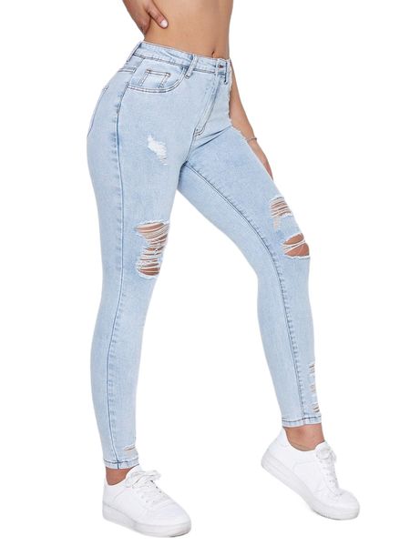 

ripped bleach wash skinny jeans i3m6#, Blue