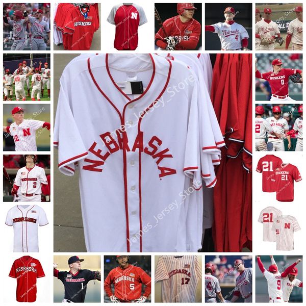 2022 NCAA costurou a camisa de beisebol Nebraska Cornhuskers 3 Max Petersen 4 Max Anderson 5 Josh Caron 8 Shay Schanaman 9 Every Cervantes 10 Leighton Banjoff 11 Jack Steil