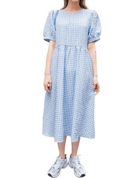 

dazy plaid puff sleeve smock dress b9oj#, Black;gray